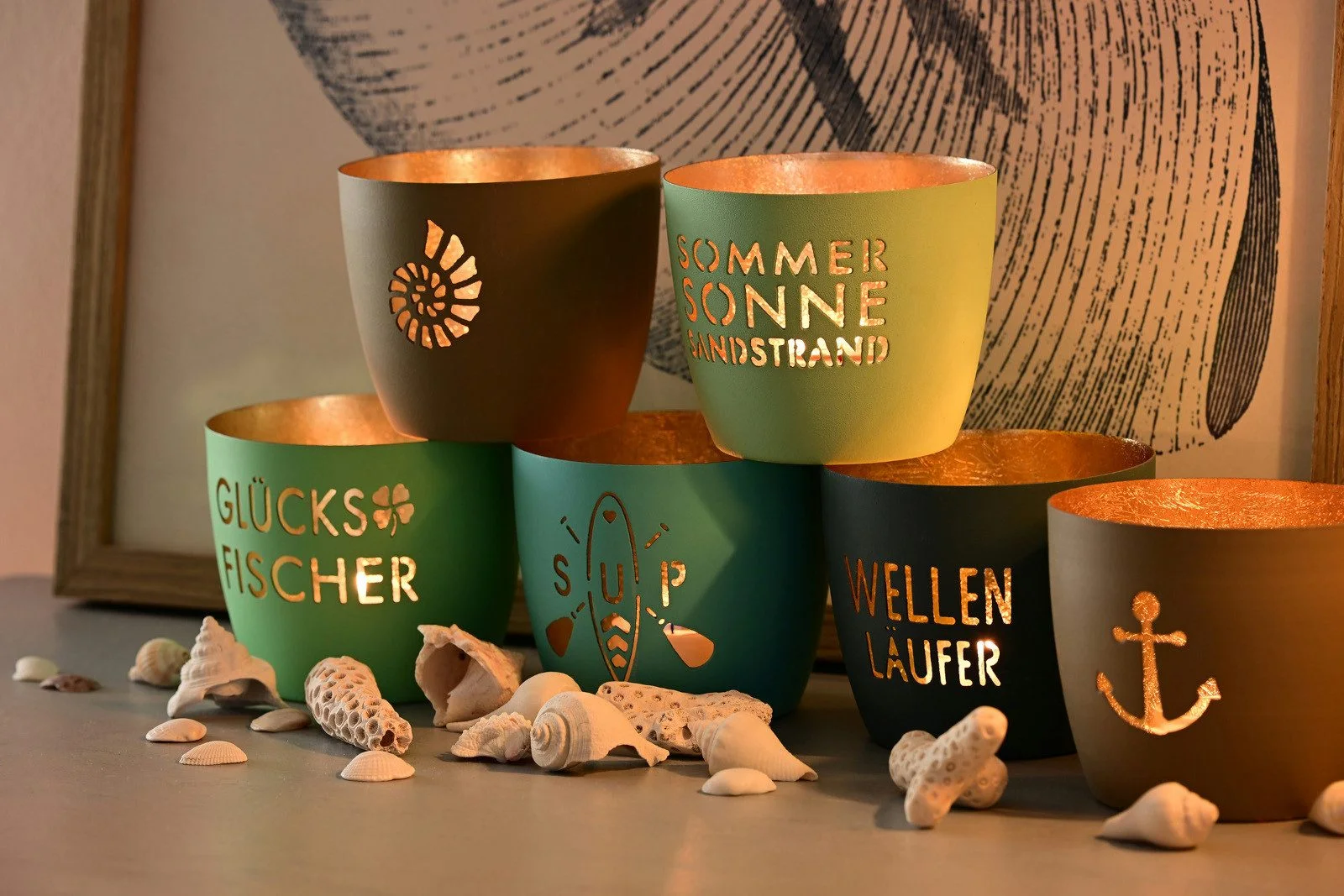 Windlicht „Zuhause“ – Weiß/Gold, Ø 8,5 cm